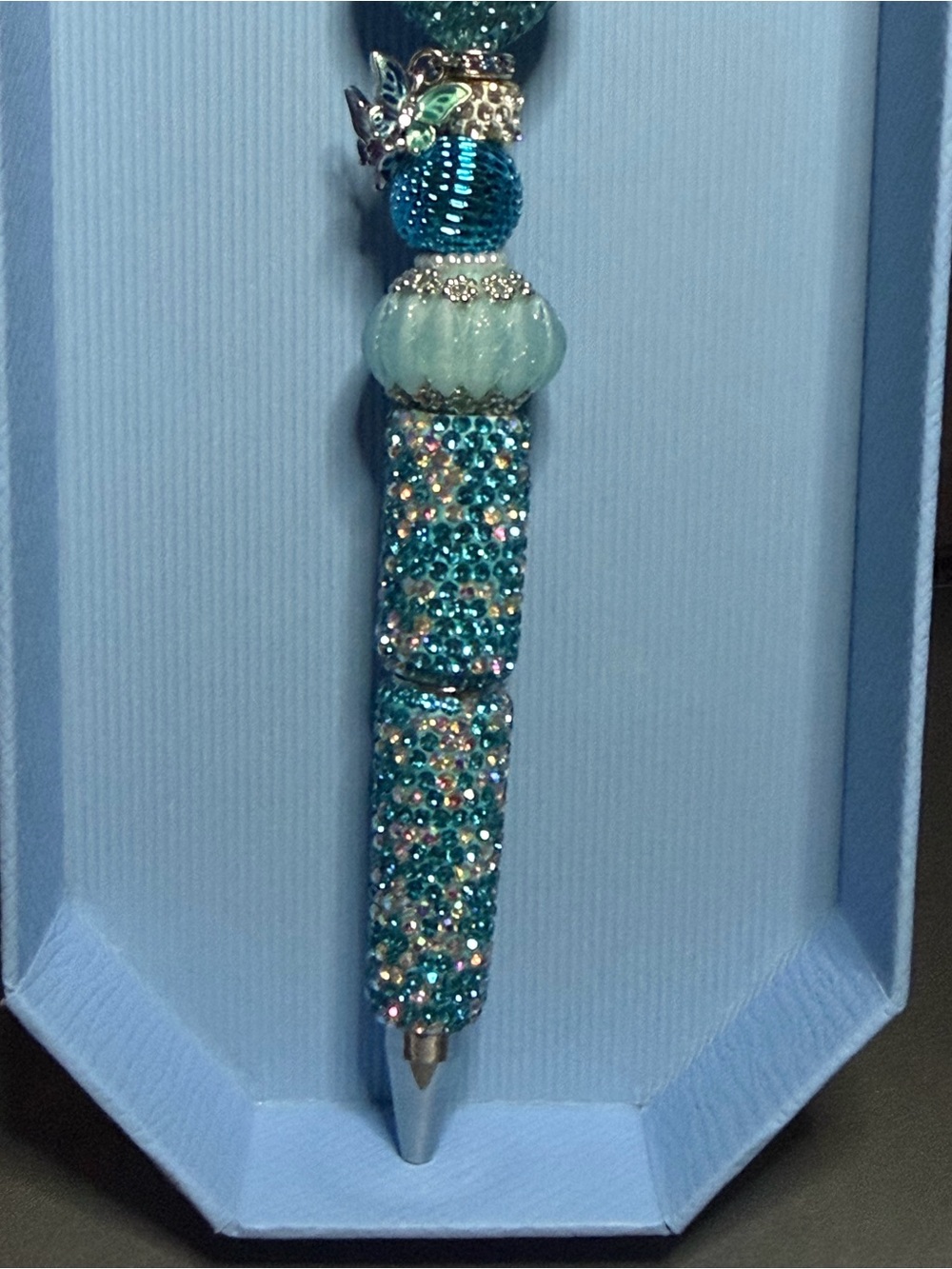 Sparkling Turquoise Beaded Charm Pen